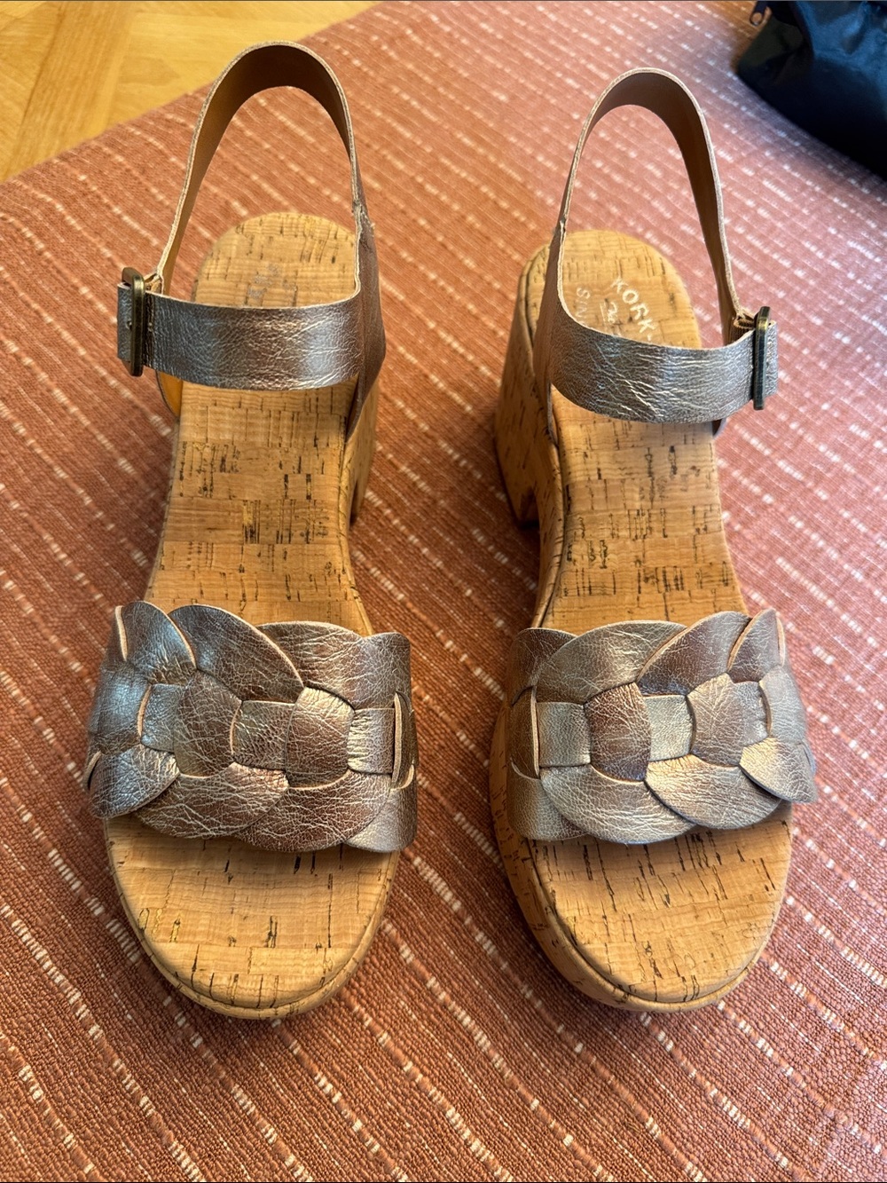 NIB Kork-Ease Tatiana Metallic Bronze Braided Cork Wedge Sandals